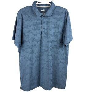 Puma Men's Golf Polo Shirt Size‎ Large Blue Digital Camo Print Short Sleeve